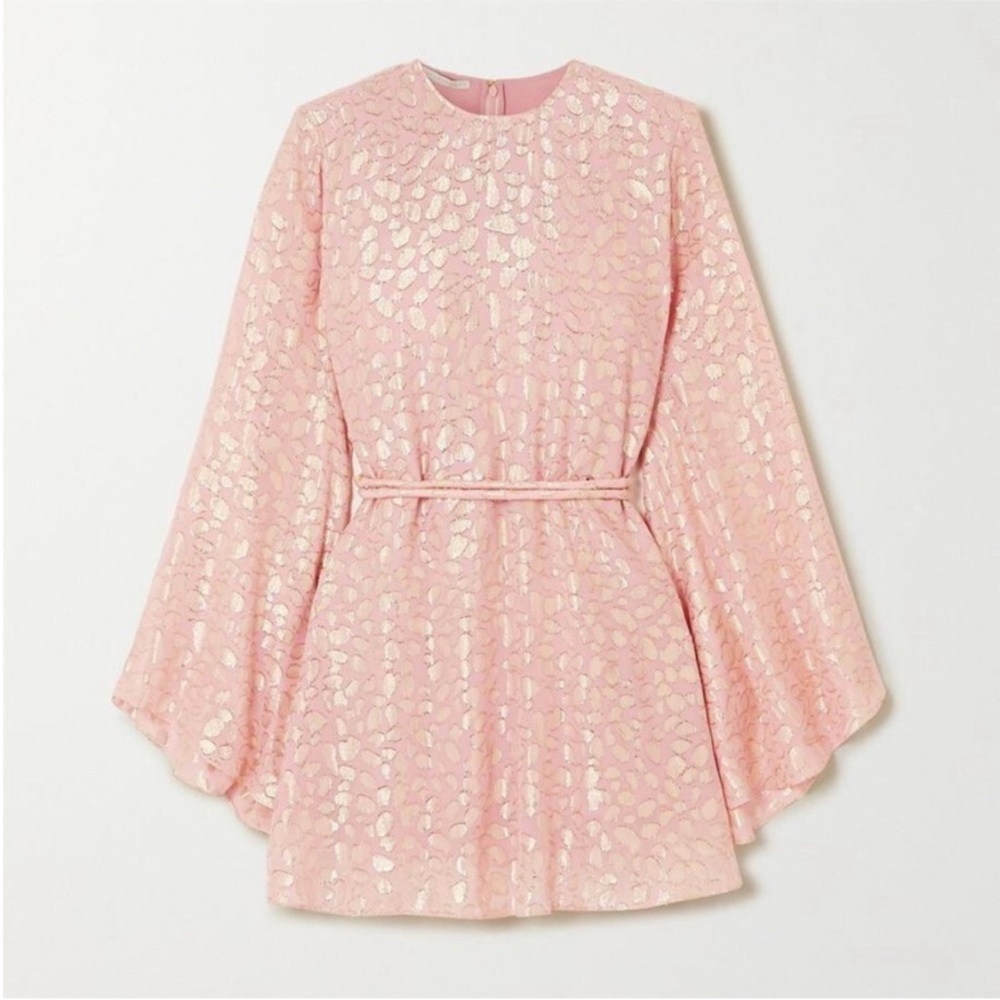 STELLA MCCARTNEY Delia belted metallic coupé silk-chiffon mini dress $1,698